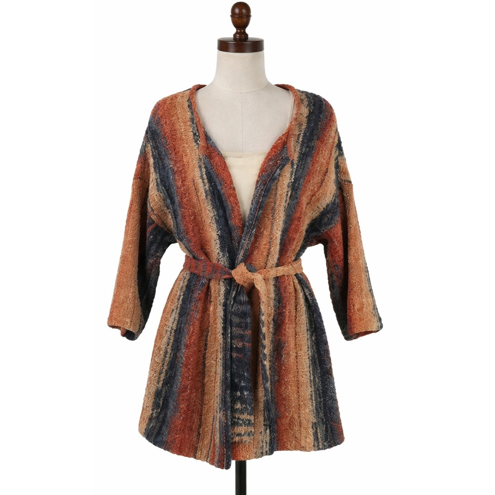 Soft Surroundings Sunset Hues Cardigan Womens XL Multi Striped BOHO 3/4‎ Sleeve